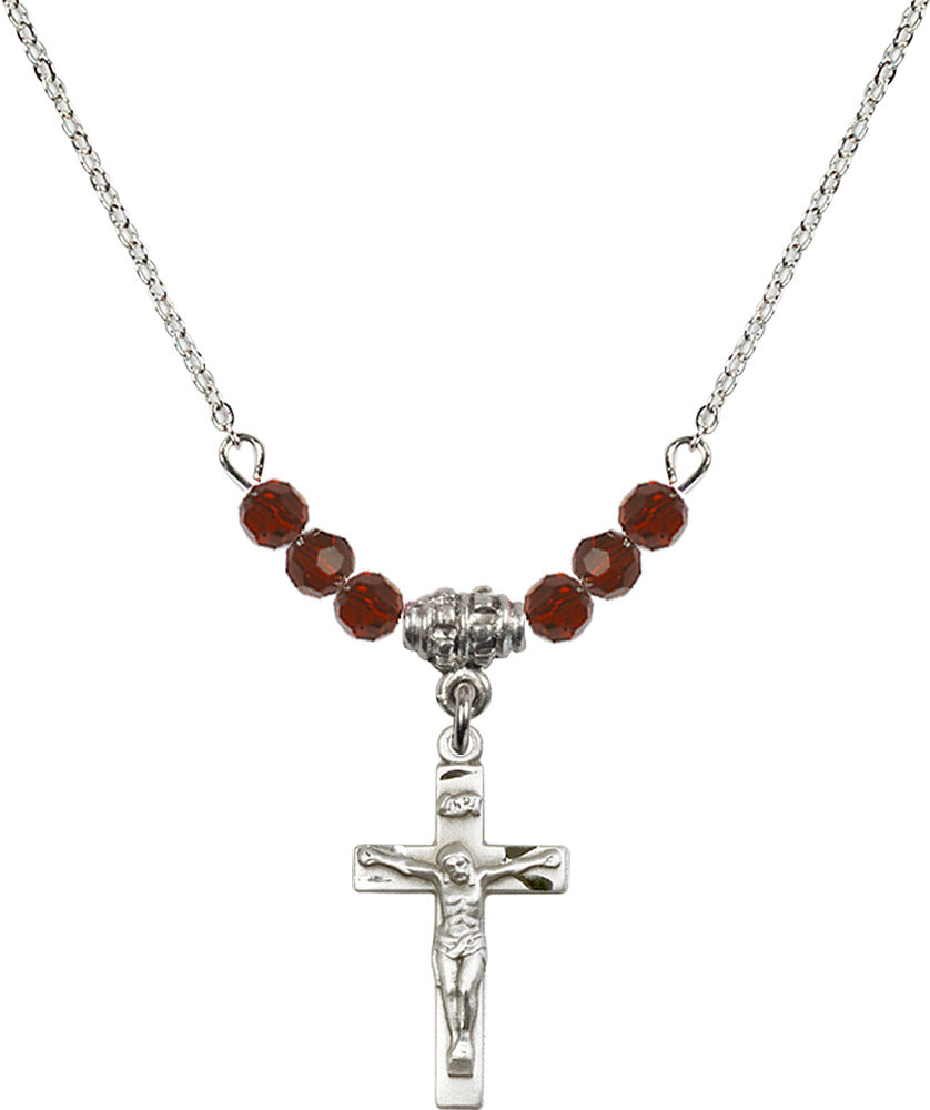 Sterling Silver Crucifix Birthstone Necklace with Garnet Beads - 0001