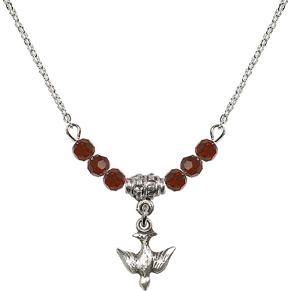Sterling Silver Holy Spirit Birthstone Necklace with Garnet Beads - 0208