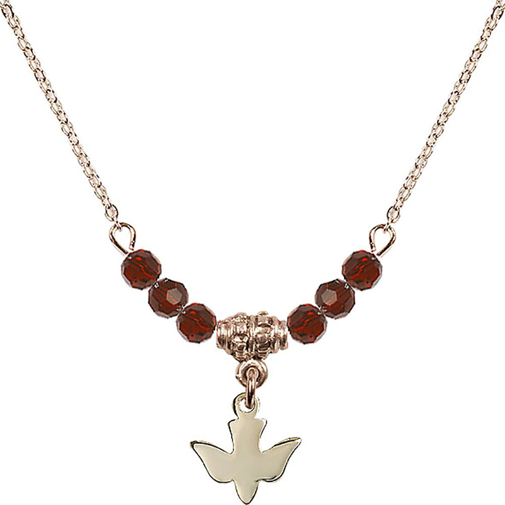 14kt Gold Filled Holy Spirit Birthstone Necklace with Garnet Beads - 0225