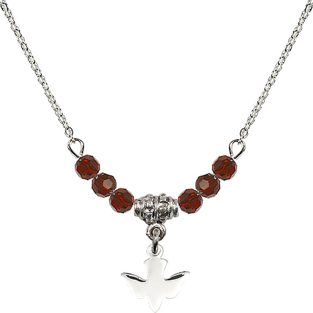 Sterling Silver Holy Spirit Birthstone Necklace with Garnet Beads - 0225