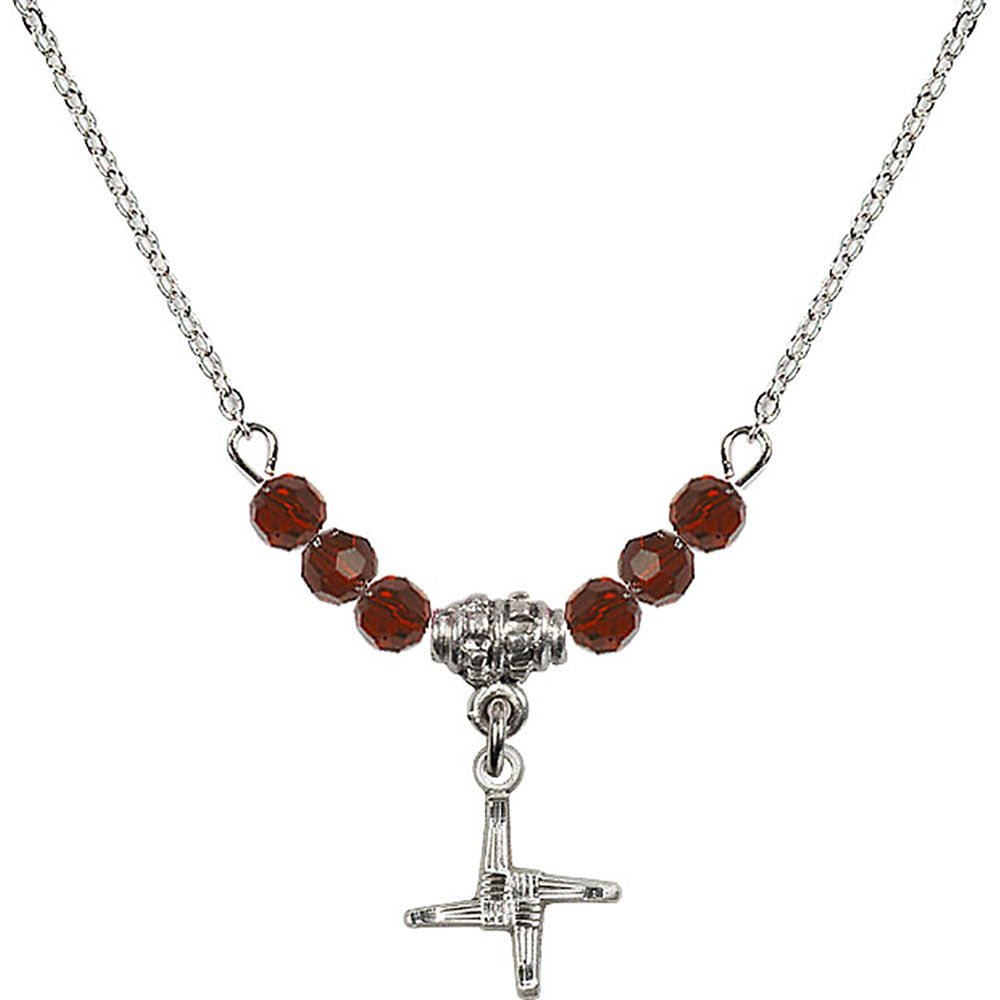 Sterling Silver Saint Brigid Cross Birthstone Necklace with Garnet Beads - 0291