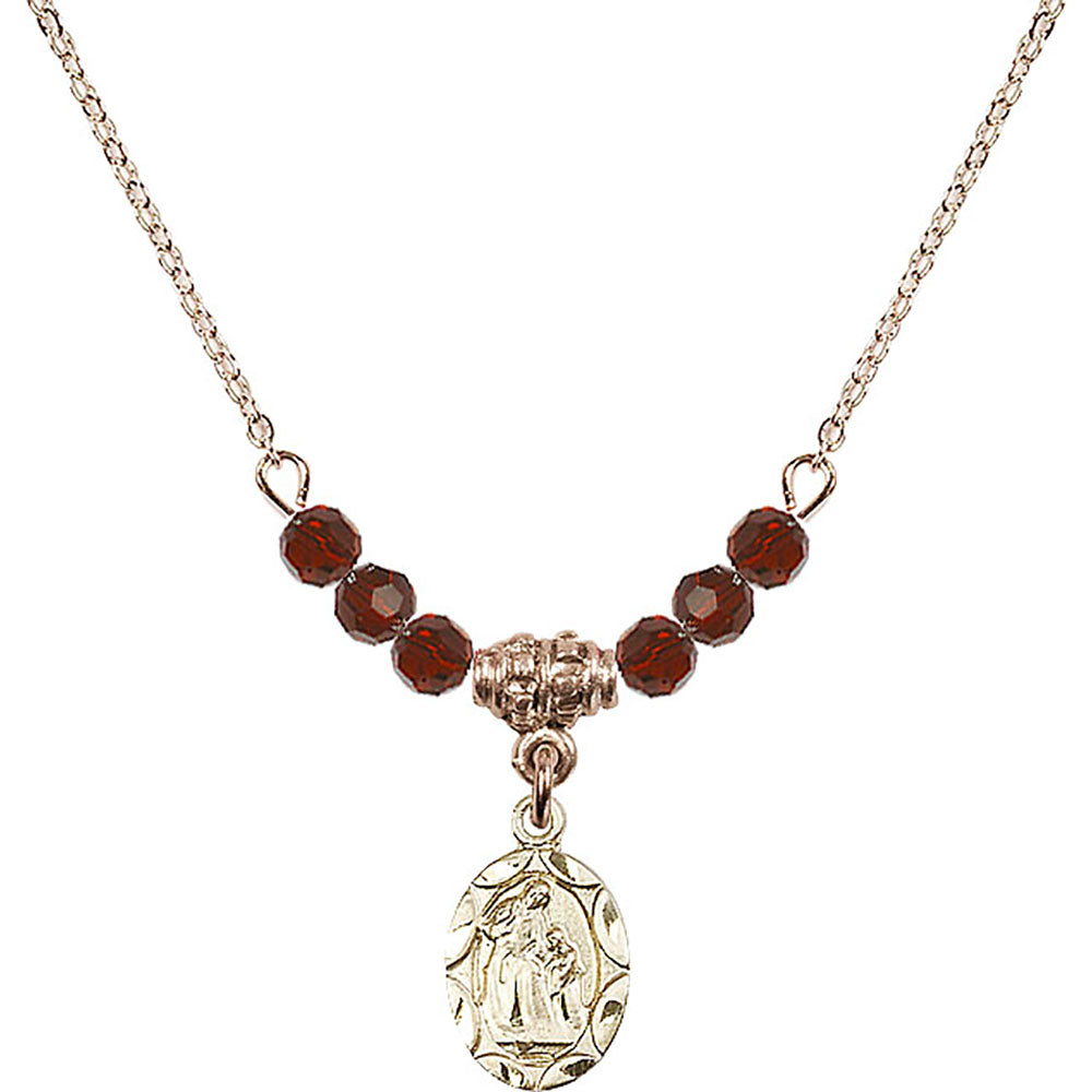 14kt Gold Filled Saint Ann Birthstone Necklace with Garnet Beads - 0301