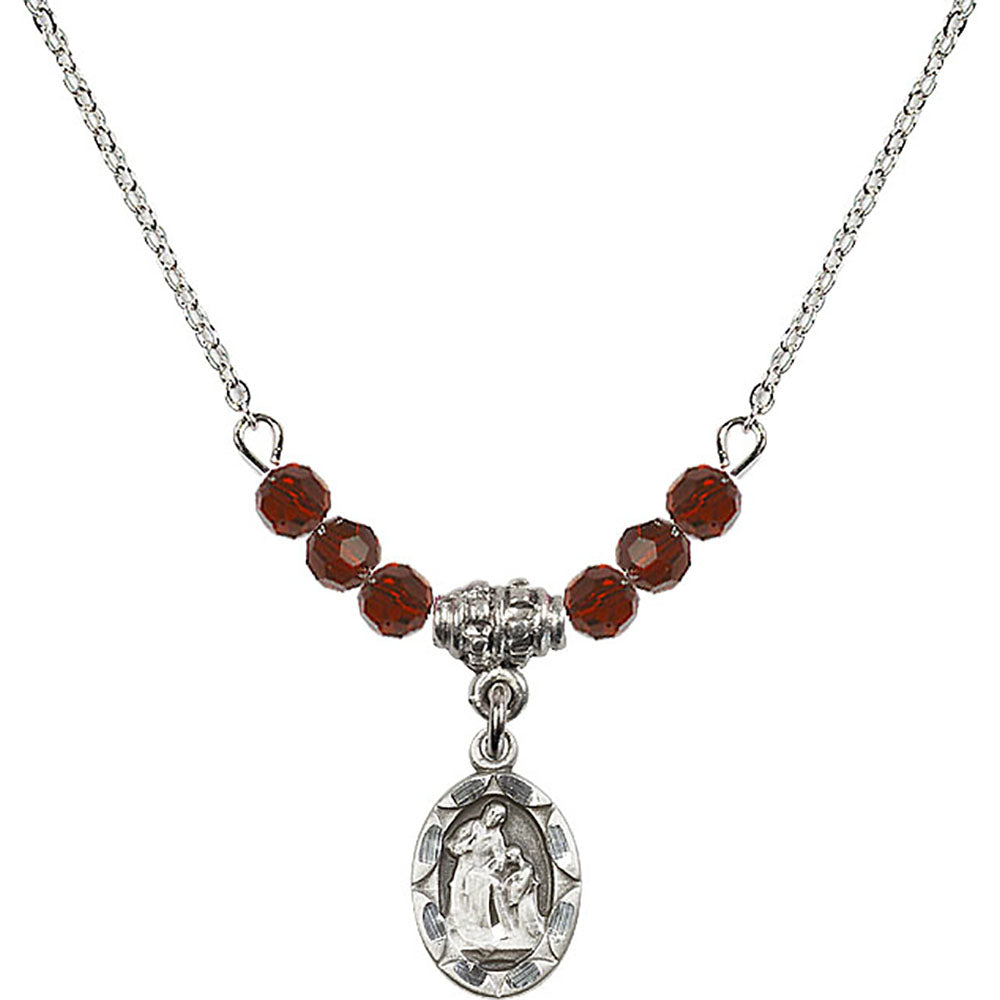 Sterling Silver Saint Ann Birthstone Necklace with Garnet Beads - 0301