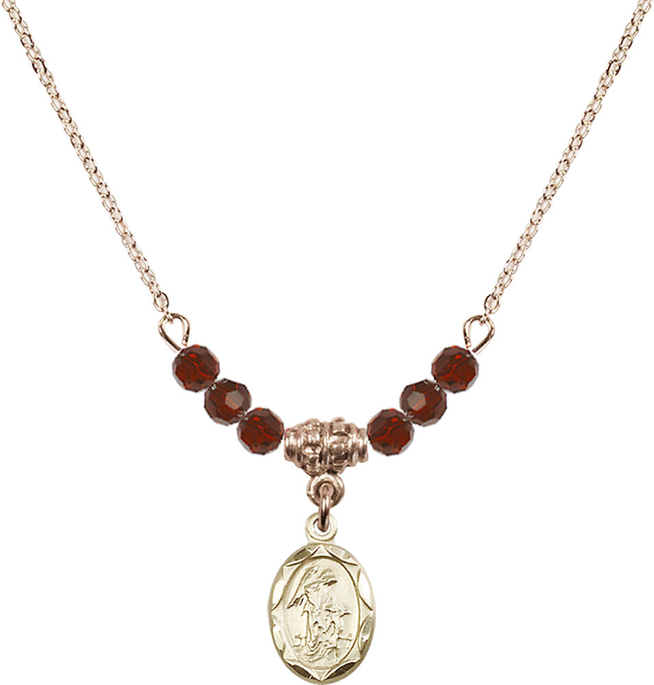 14kt Gold Filled Guardian Angel Birthstone Necklace with Garnet Beads - 0301