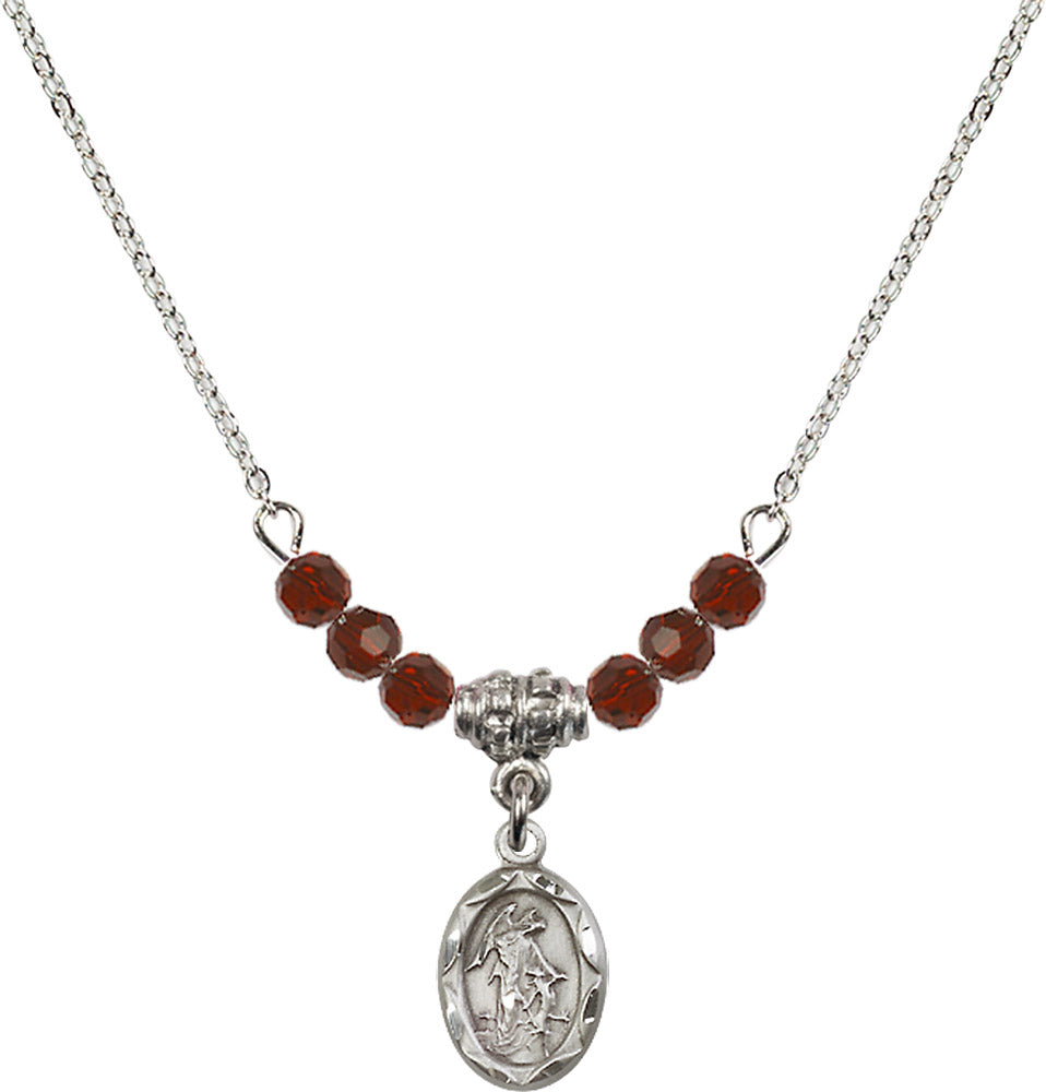 Sterling Silver Guardian Angel Birthstone Necklace with Garnet Beads - 0301