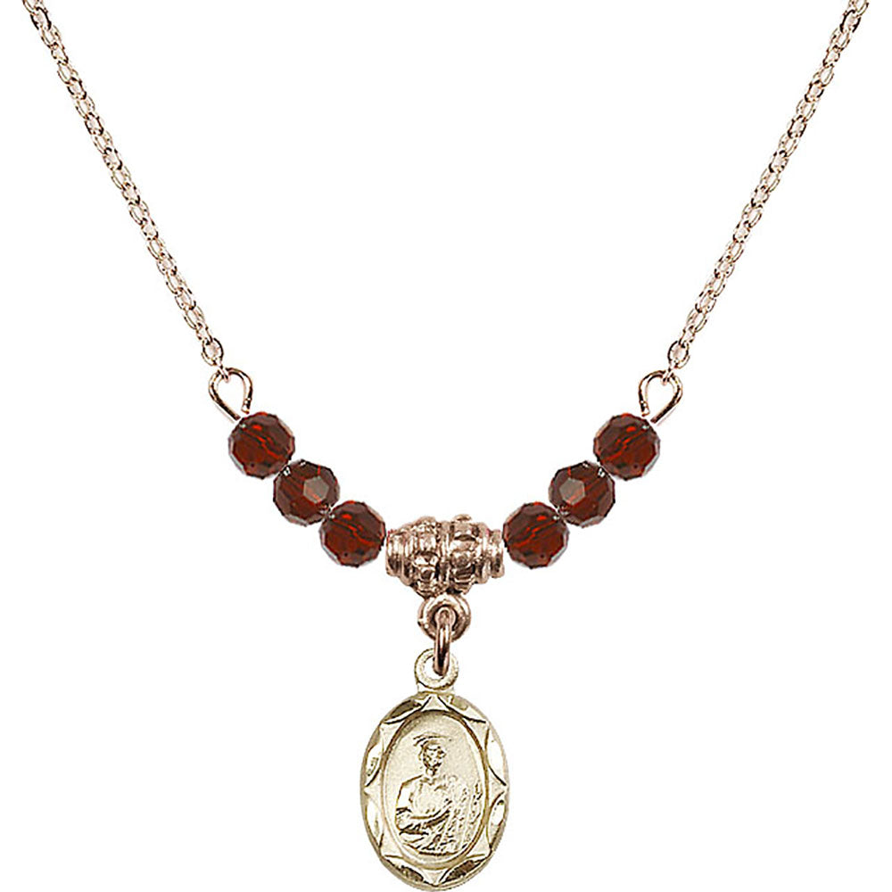 14kt Gold Filled Saint Jude Birthstone Necklace with Garnet Beads - 0301