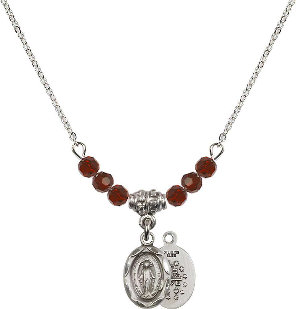 Sterling Silver Miraculous Birthstone Necklace with Garnet Beads - 0301