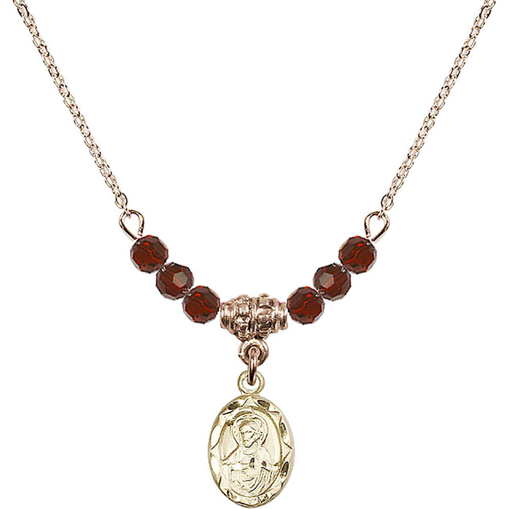 14kt Gold Filled Scapular Birthstone Necklace with Garnet Beads - 0301