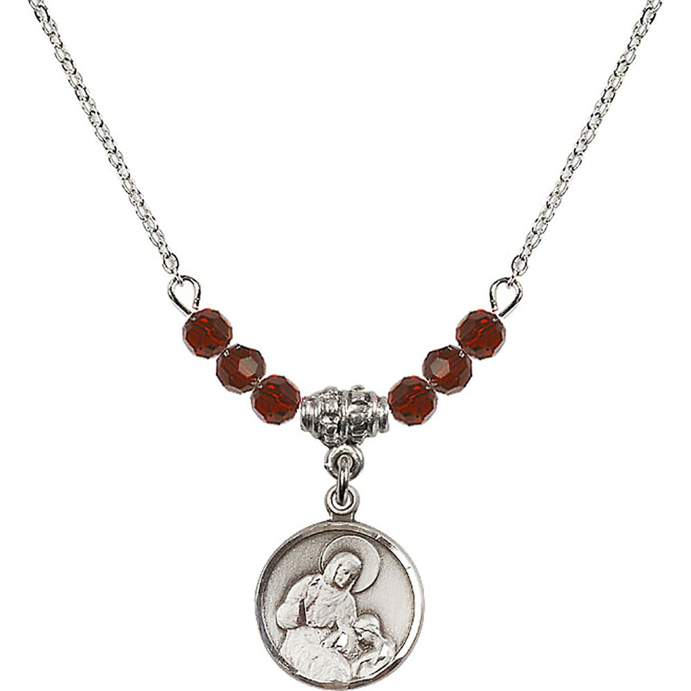 Sterling Silver Saint Ann Birthstone Necklace with Garnet Beads - 0601