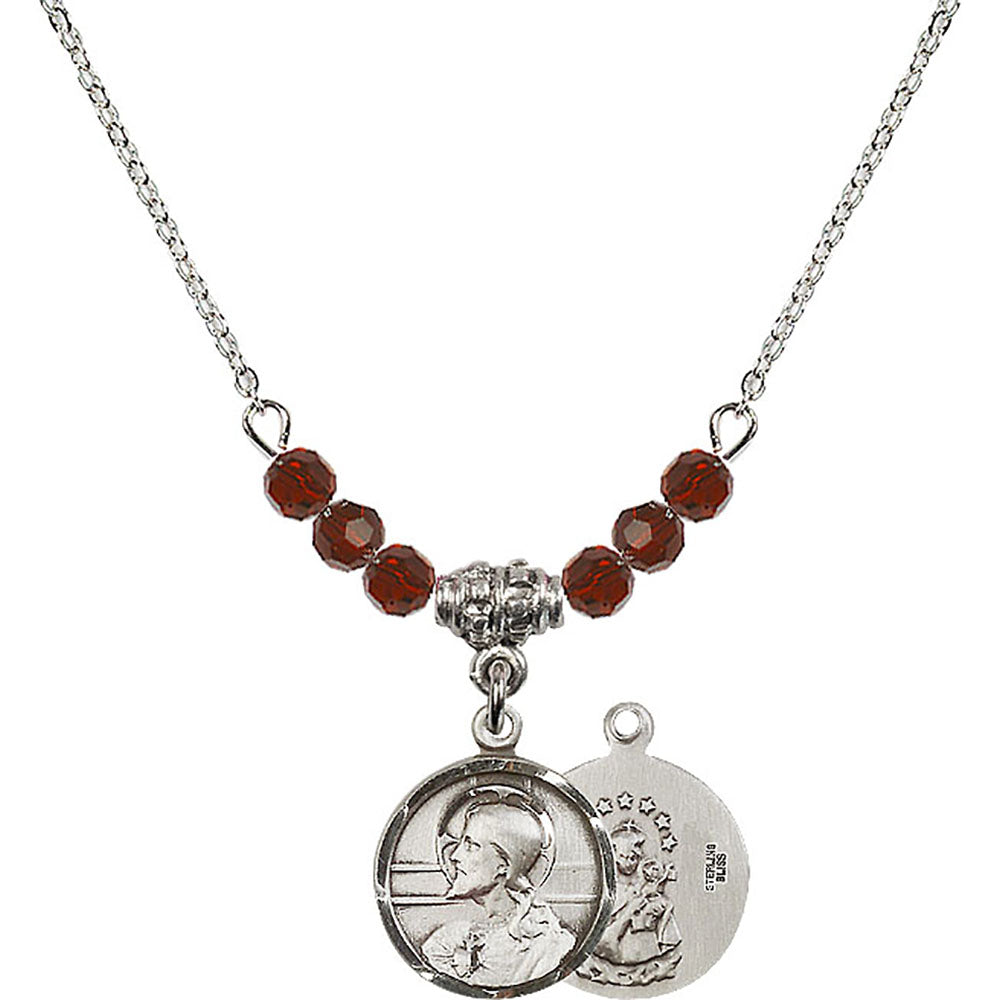 Sterling Silver Scapular Birthstone Necklace with Garnet Beads - 0601