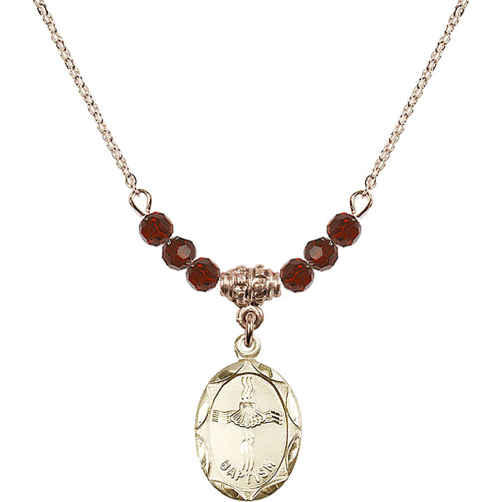 14kt Gold Filled Baptism Birthstone Necklace with Garnet Beads - 0612