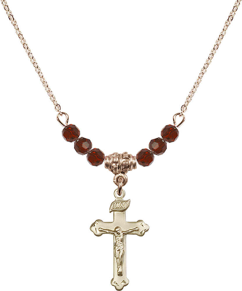 14kt Gold Filled Crucifix Birthstone Necklace with Garnet Beads - 0669