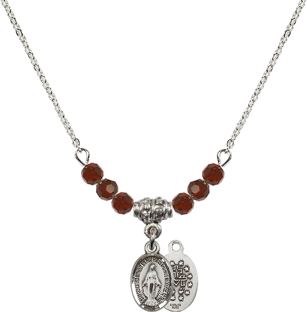 Sterling Silver Miraculous Birthstone Necklace with Garnet Beads - 0702