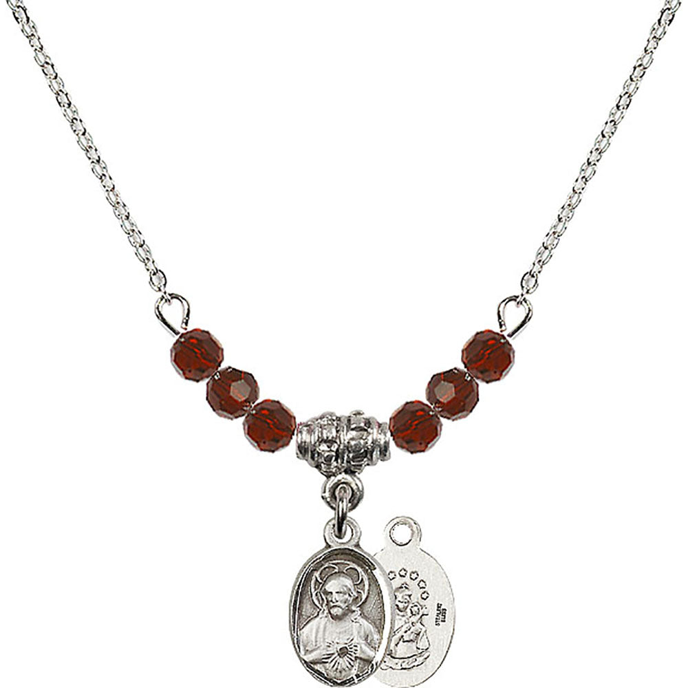 Sterling Silver Scapular Birthstone Necklace with Garnet Beads - 0702