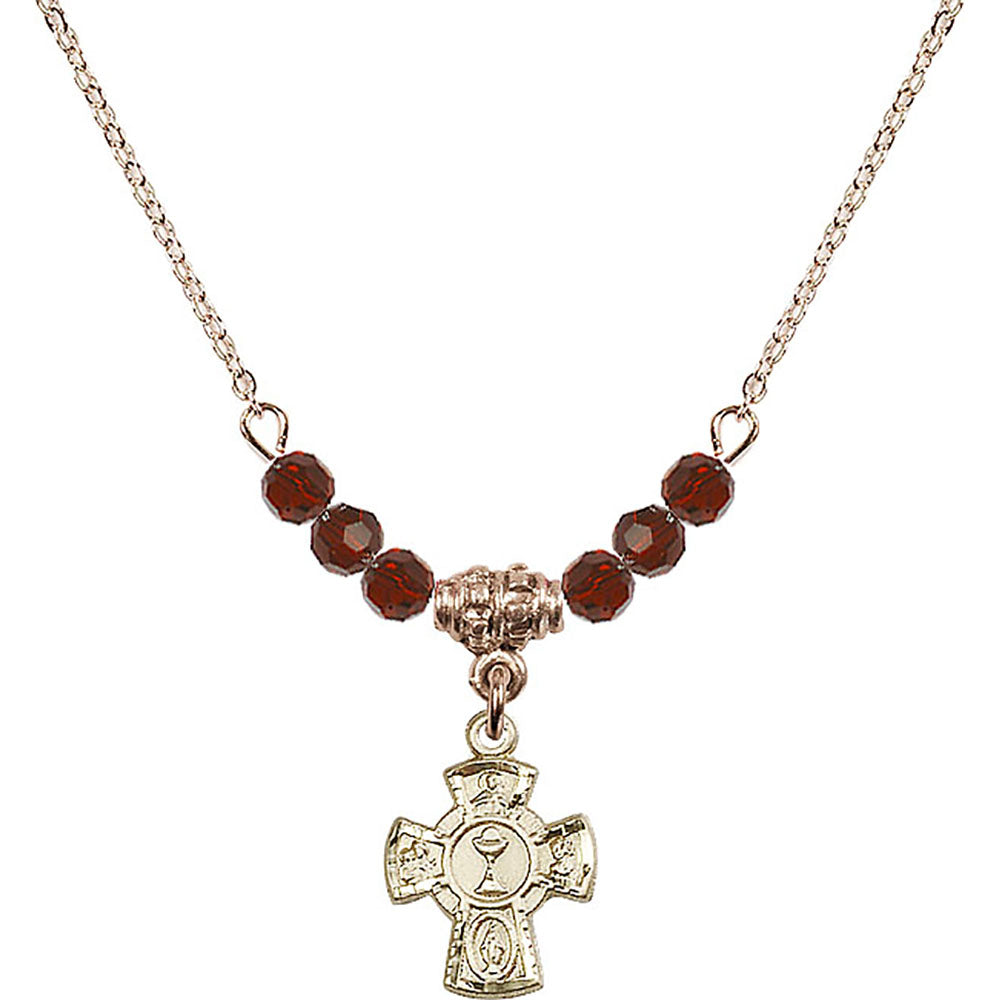 14kt Gold Filled 5-Way / Chalice Birthstone Necklace with Garnet Beads - 0845