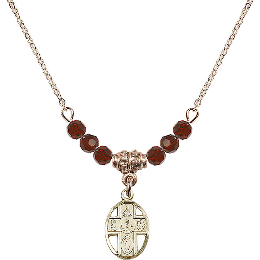 14kt Gold Filled 5-Way / Chalice Birthstone Necklace with Garnet Beads - 0979