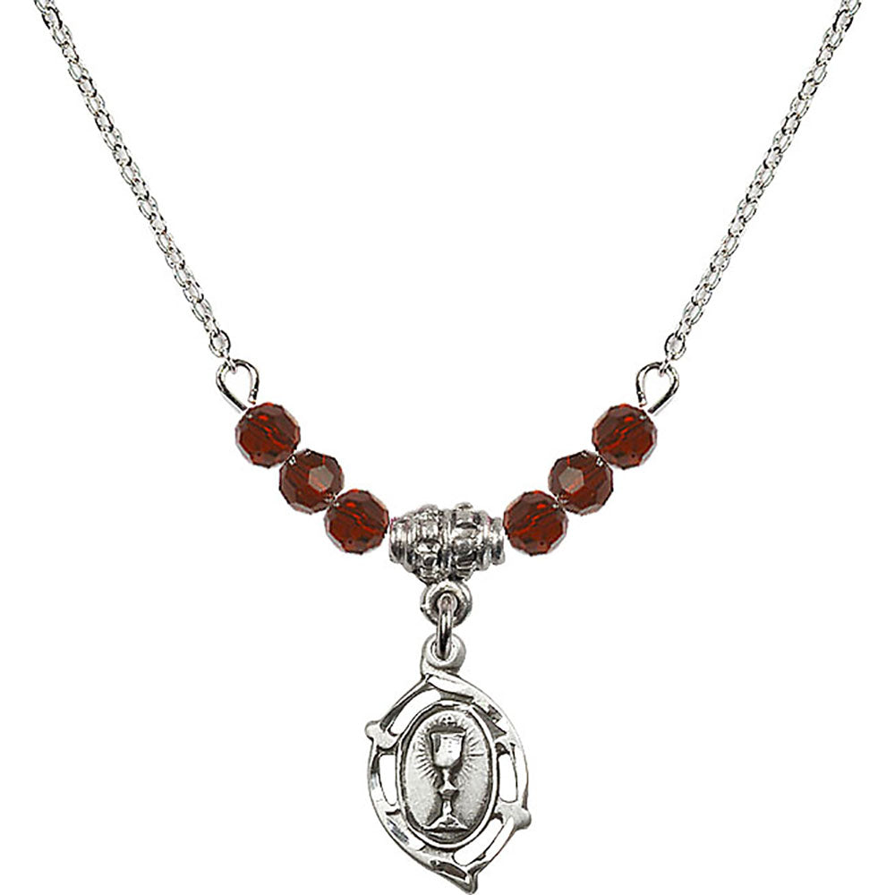 Sterling Silver Communion Birthstone Necklace with Garnet Beads - 3019