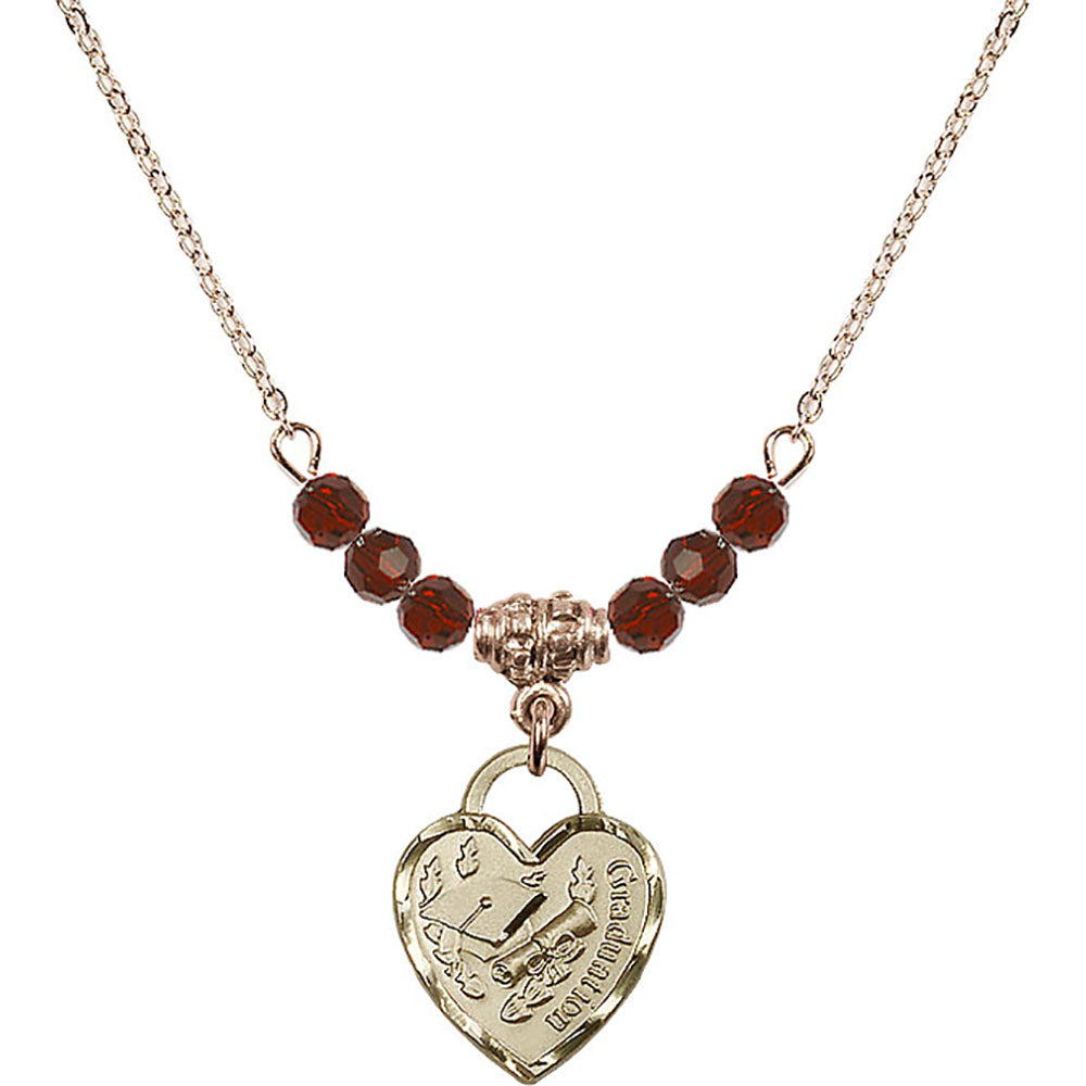 14kt Gold Filled Graduation Heart Birthstone Necklace with Garnet Beads - 3406