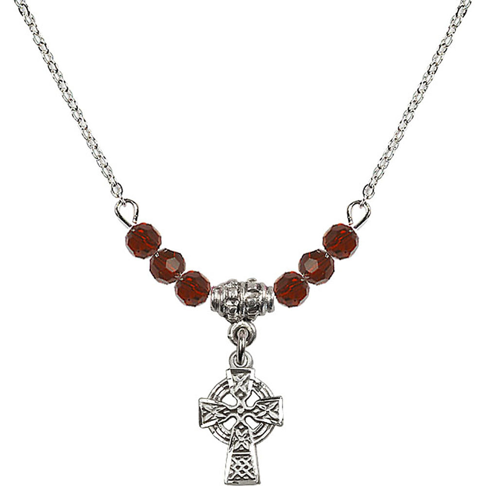 Sterling Silver Celtic Cross Birthstone Necklace with Garnet Beads - 4133