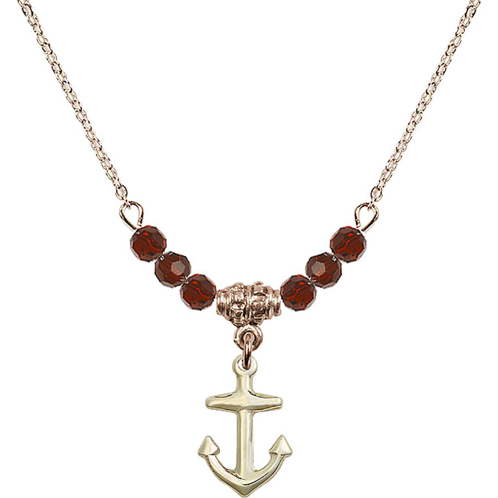 14kt Gold Filled Anchor Birthstone Necklace with Garnet Beads - 4158