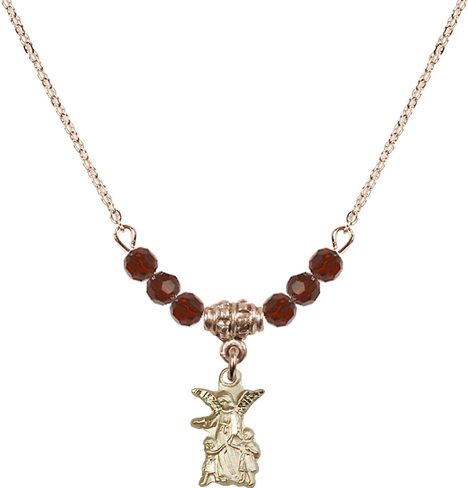 14kt Gold Filled Guardian Angel Birthstone Necklace with Garnet Beads - 4253
