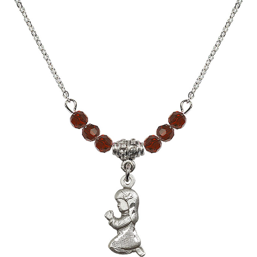 Sterling Silver Praying Girl Birthstone Necklace with Garnet Beads - 4262