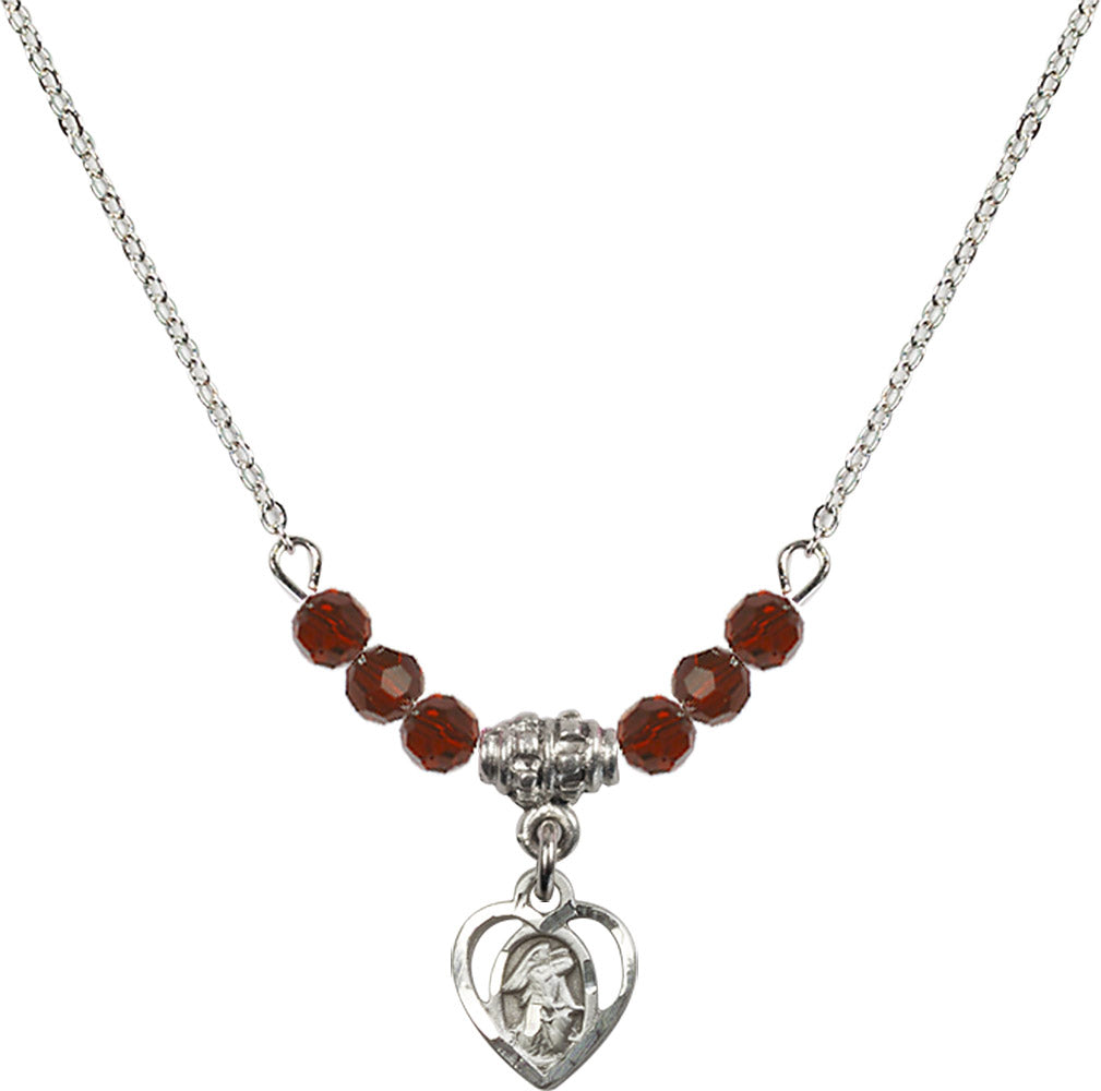 Sterling Silver Guardian Angel Birthstone Necklace with Garnet Beads - 5407