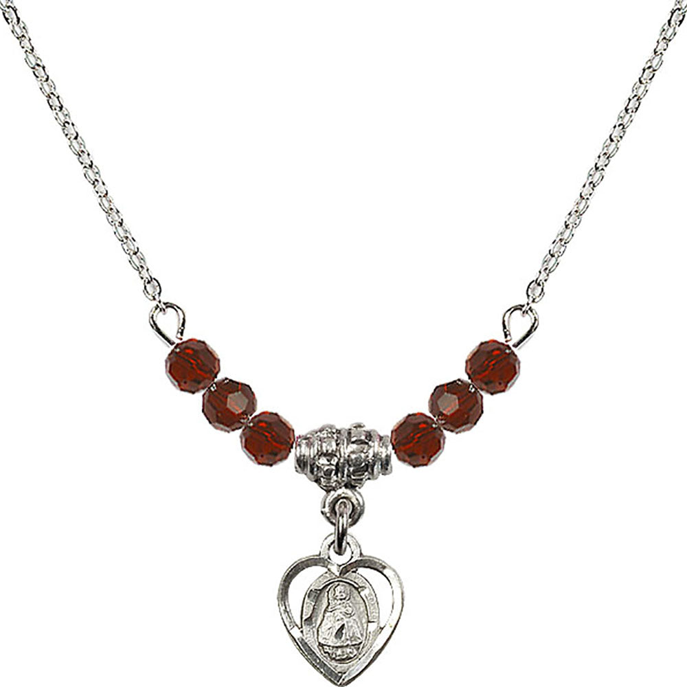 Sterling Silver Infant Birthstone Necklace with Garnet Beads - 5413