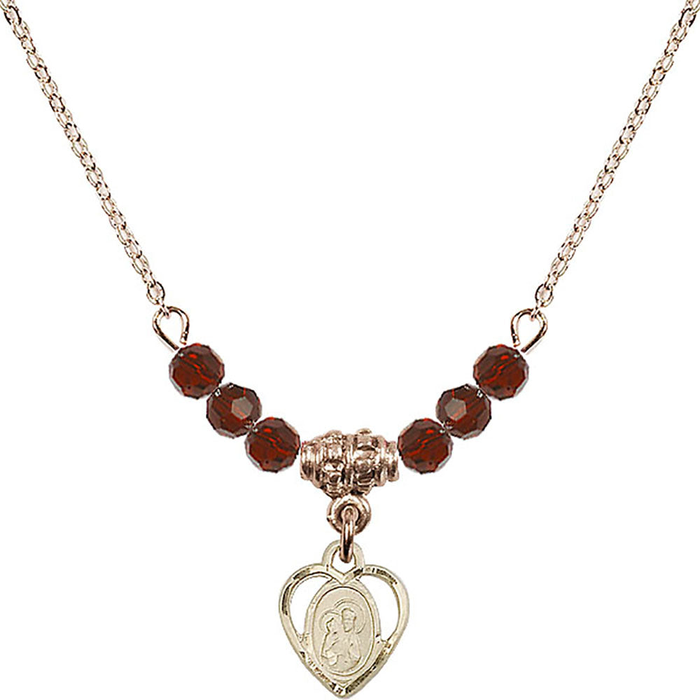 14kt Gold Filled Saint Ann Birthstone Necklace with Garnet Beads - 5414