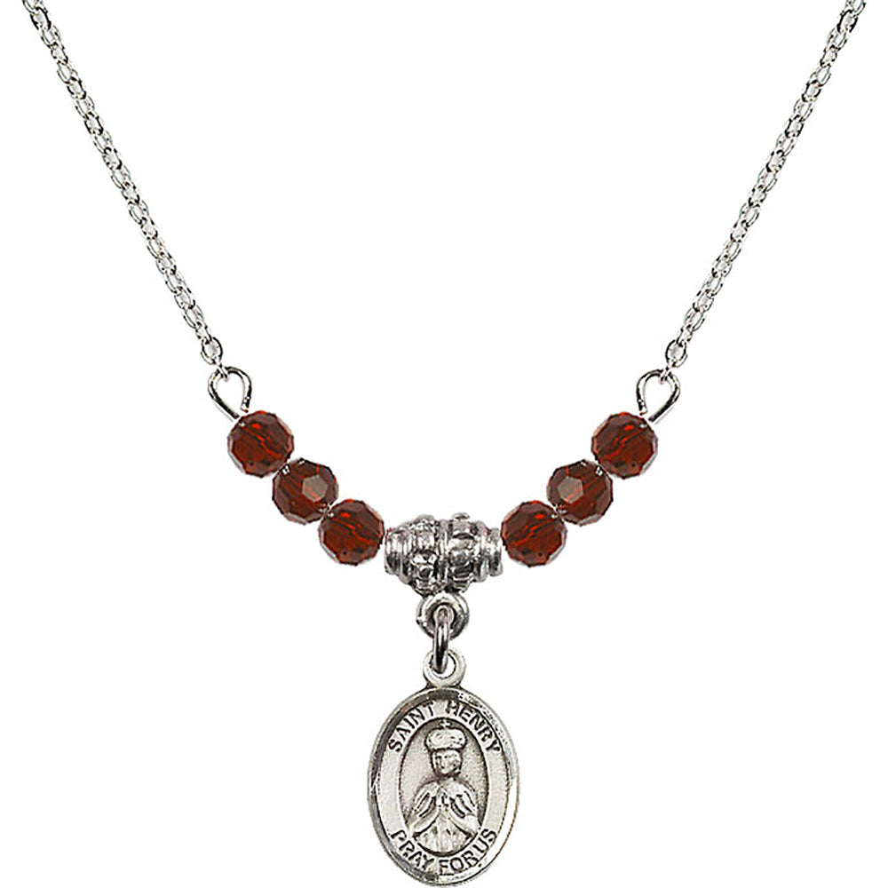 Sterling Silver Saint Henry II Birthstone Necklace with Garnet Beads - 9046