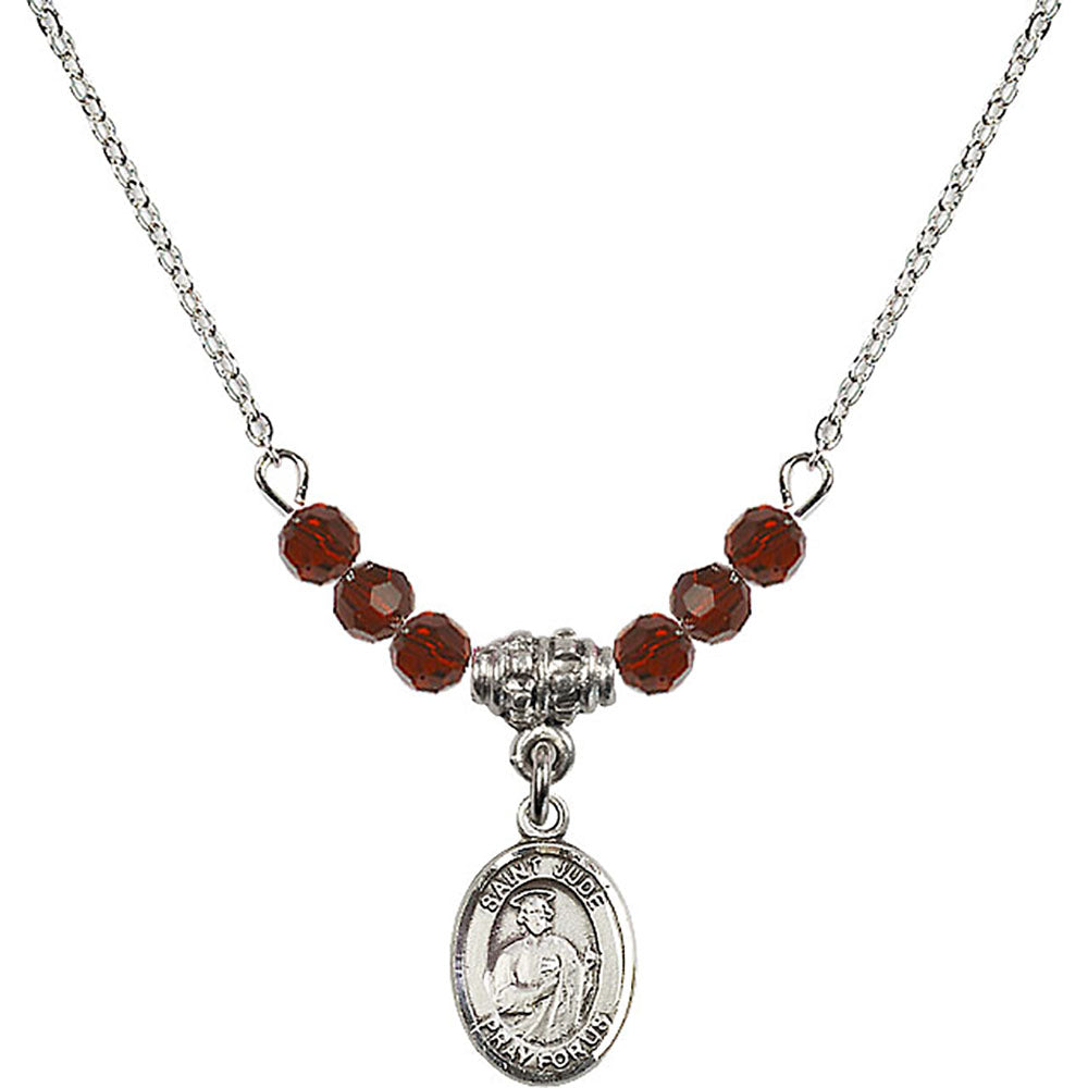 Sterling Silver Saint Jude Thaddeus Birthstone Necklace with Garnet Beads - 9060