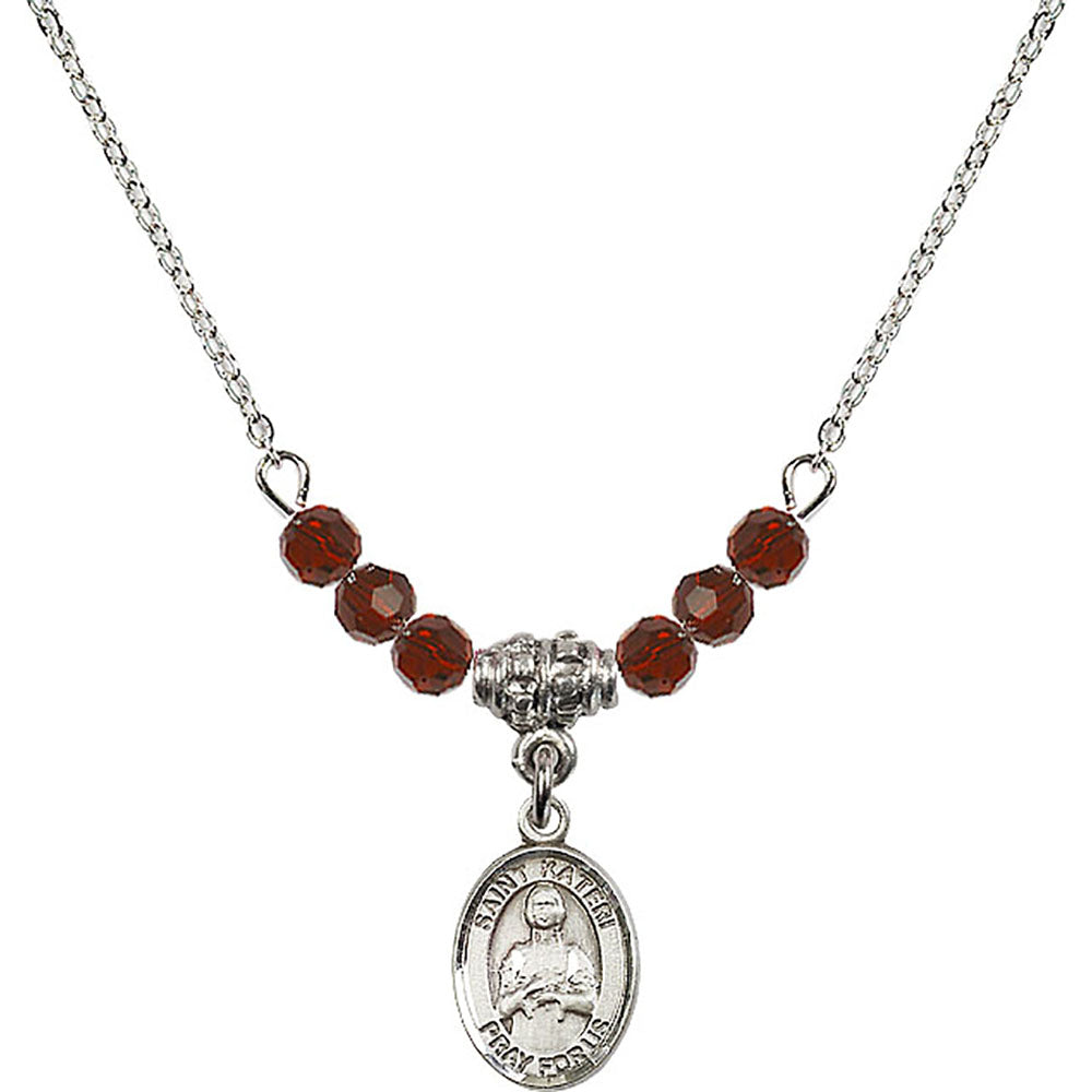 Sterling Silver Saint Kateri Tekakwitha Birthstone Necklace with Garnet Beads - 9061