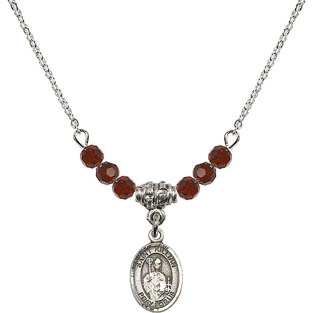 Sterling Silver Saint Kilian Birthstone Necklace with Garnet Beads - 9067