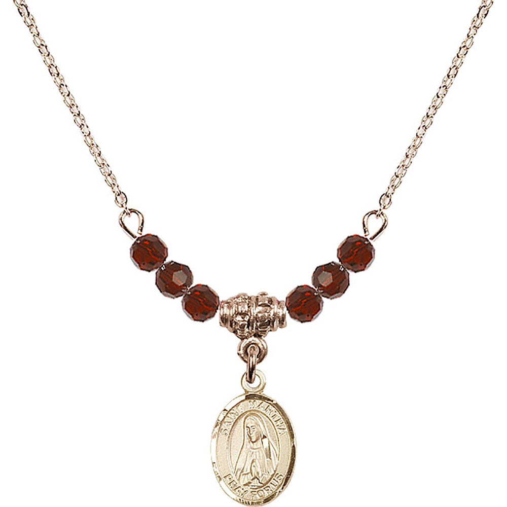 14kt Gold Filled Saint Martha Birthstone Necklace with Garnet Beads - 9075