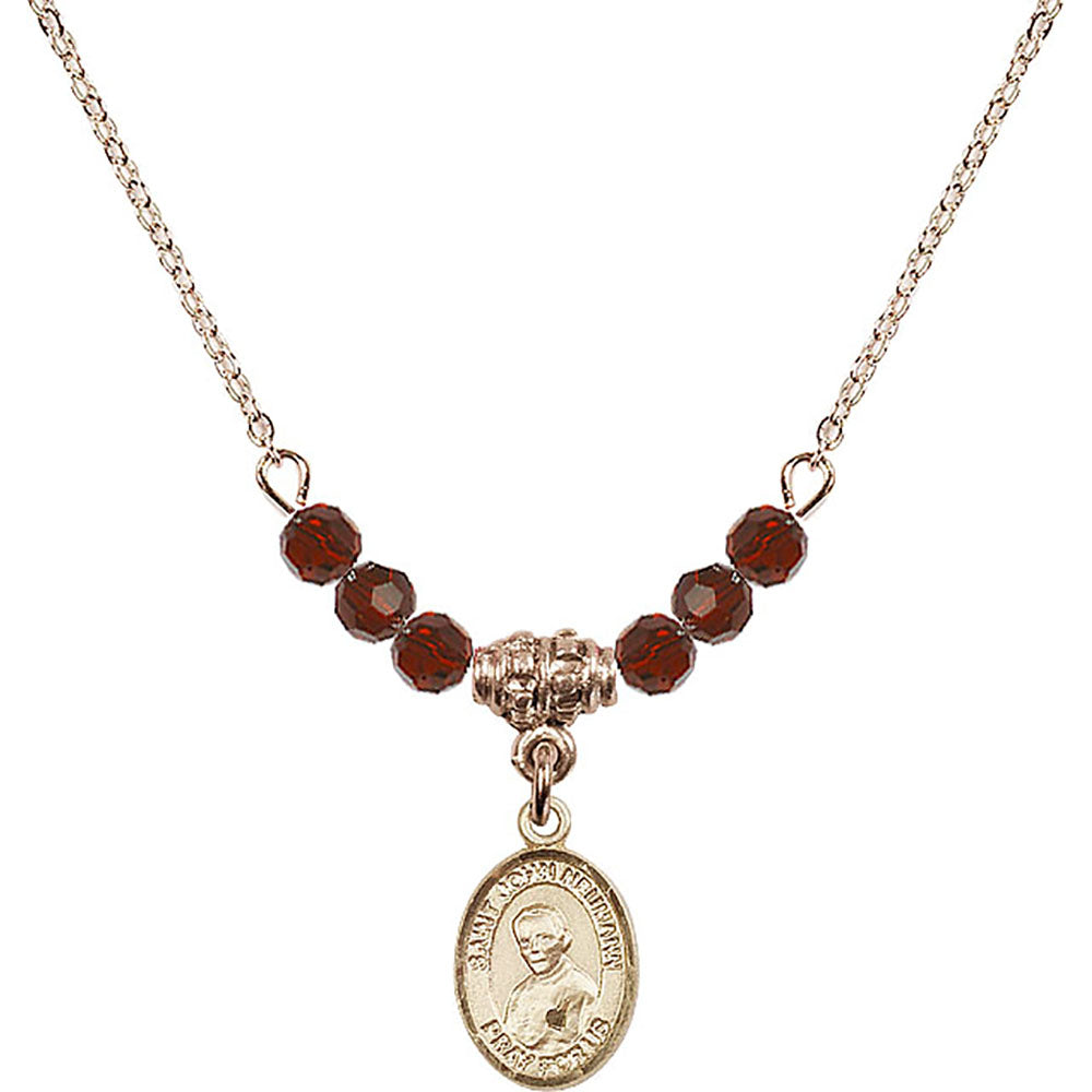 14kt Gold Filled Saint John Neumann Birthstone Necklace with Garnet Beads - 9204