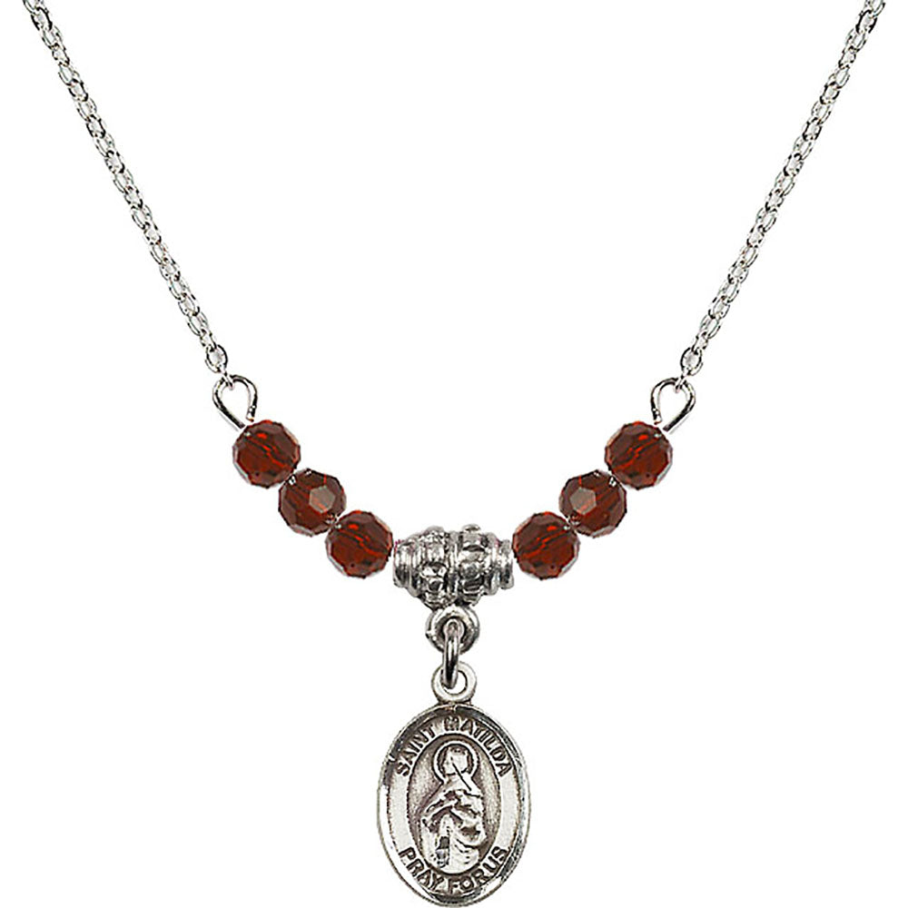 Sterling Silver Saint Matilda Birthstone Necklace with Garnet Beads - 9239
