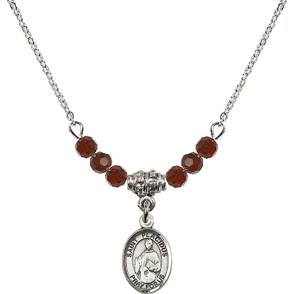 Sterling Silver Saint Placidus Birthstone Necklace with Garnet Beads - 9240