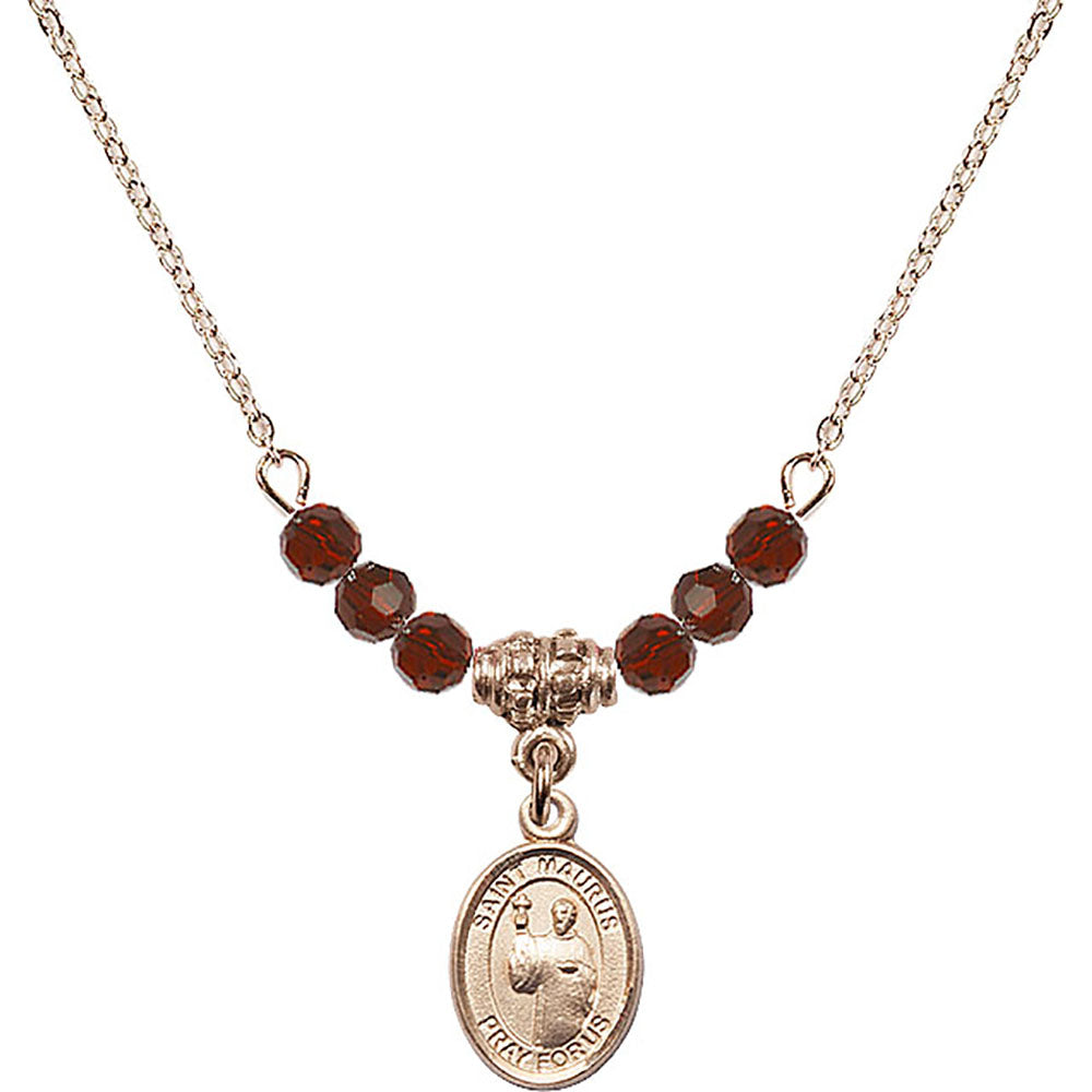 14kt Gold Filled Saint Maurus Birthstone Necklace with Garnet Beads - 9241