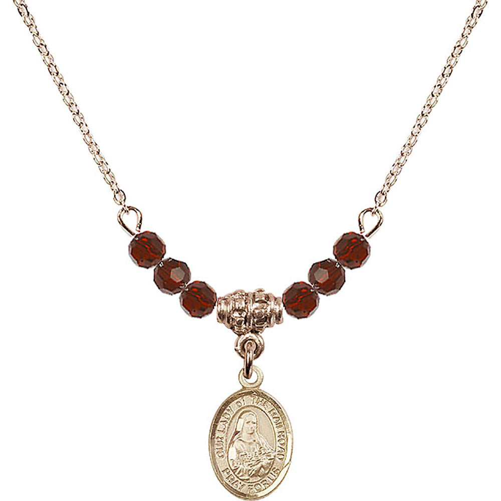 14kt Gold Filled Our Lady of the Railroad Birthstone Necklace with Garnet Beads - 9247