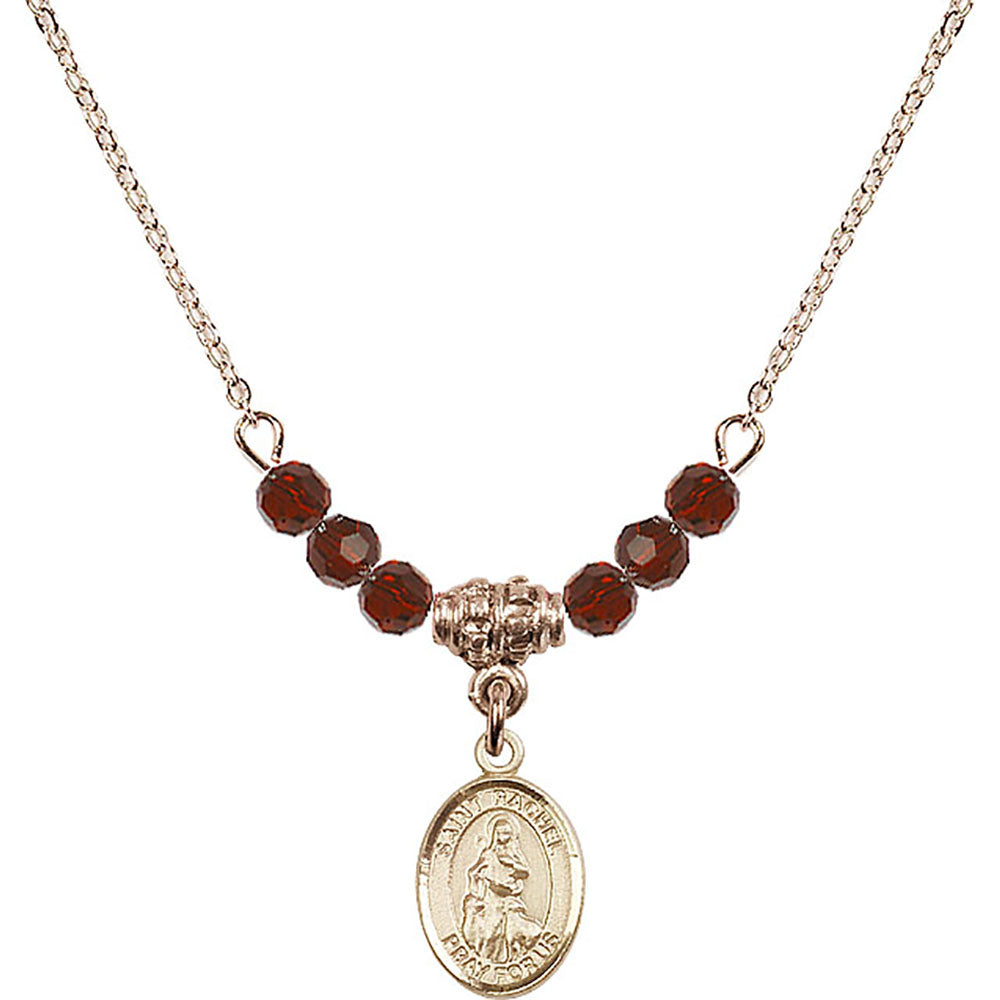 14kt Gold Filled Saint Rachel Birthstone Necklace with Garnet Beads - 9251