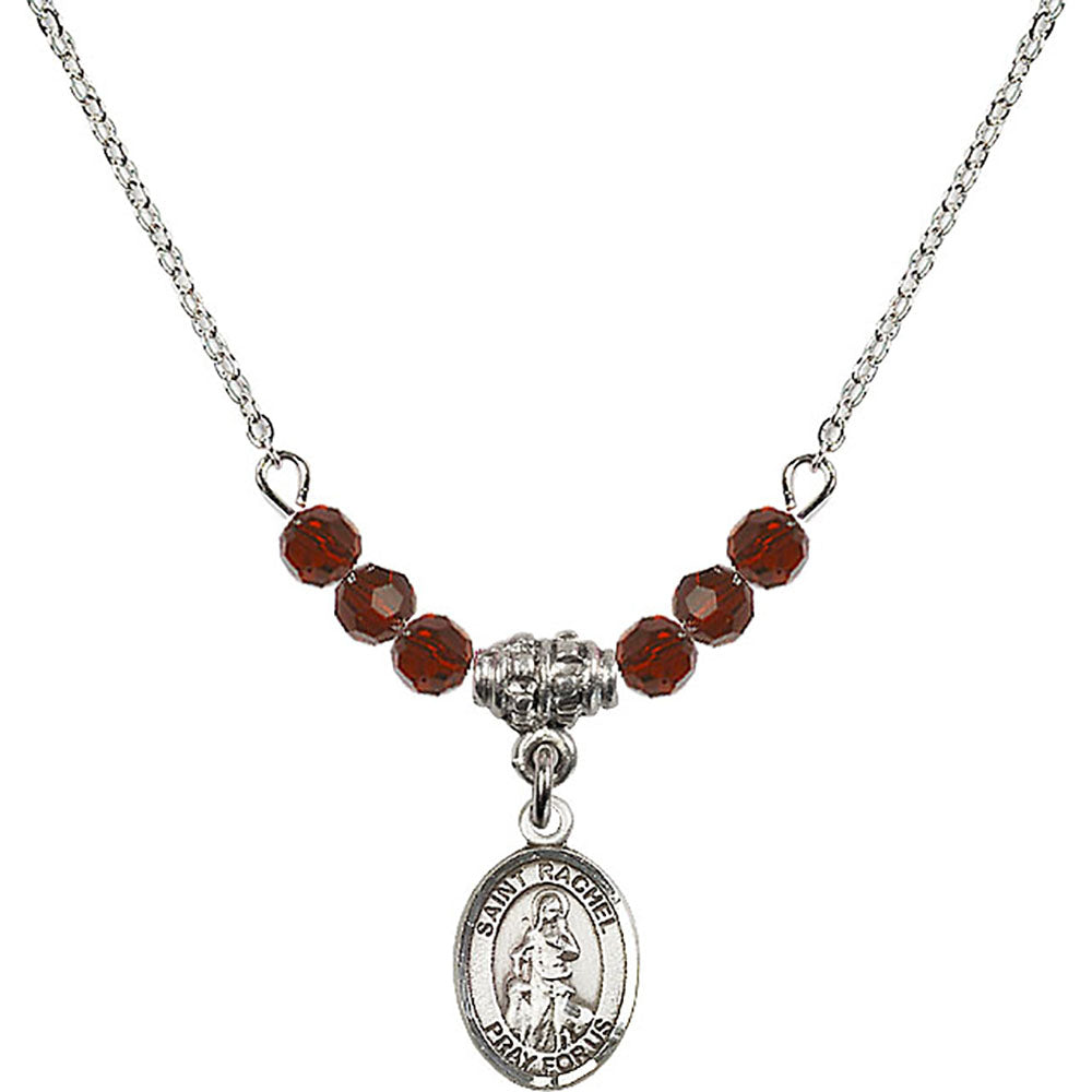 Sterling Silver Saint Rachel Birthstone Necklace with Garnet Beads - 9251