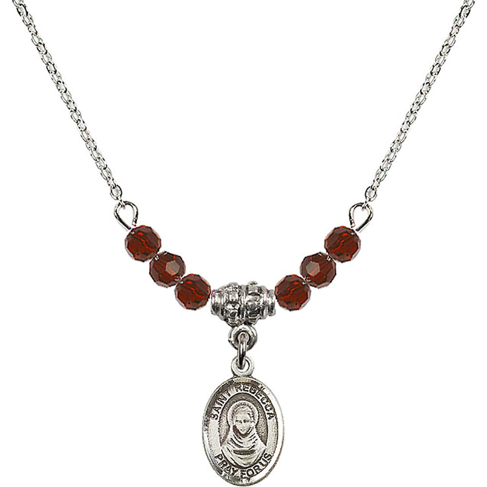 Sterling Silver Saint Rebecca Birthstone Necklace with Garnet Beads - 9252