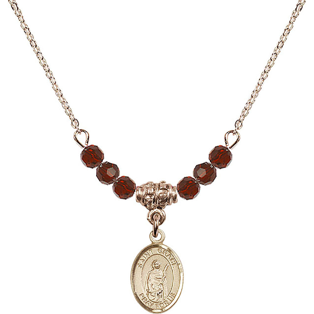14kt Gold Filled Saint Grace Birthstone Necklace with Garnet Beads - 9255