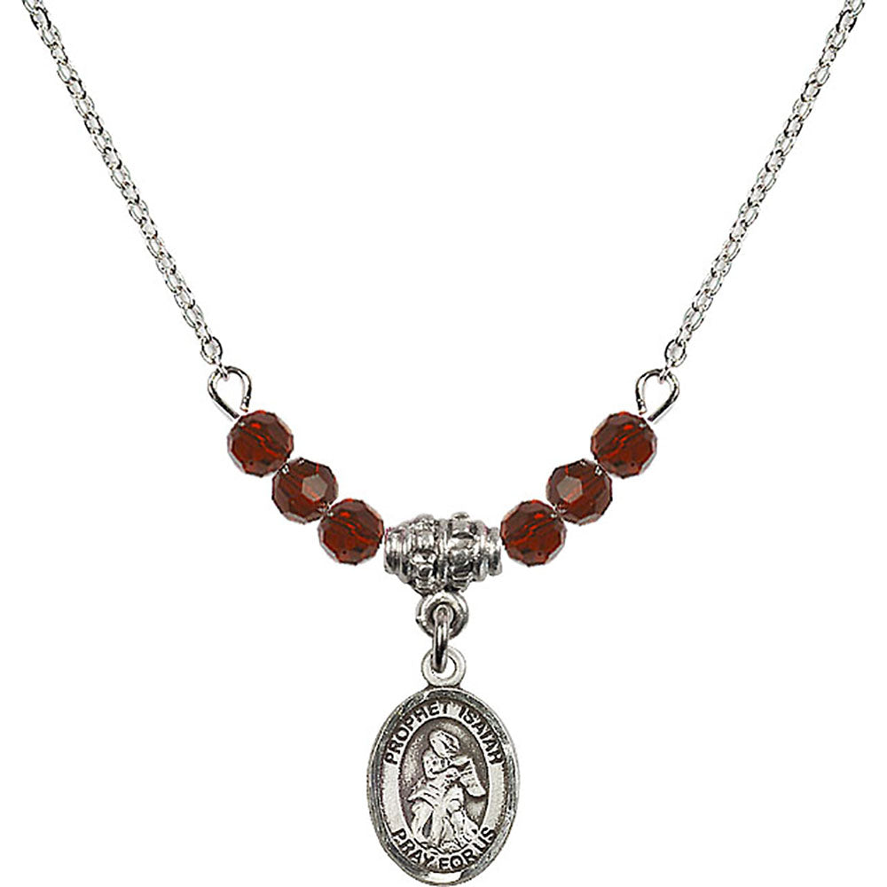Sterling Silver Saint Isaiah Birthstone Necklace with Garnet Beads - 9258