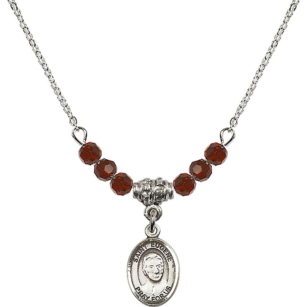Sterling Silver Saint Eugene de Mazenod Birthstone Necklace with Garnet Beads - 9266