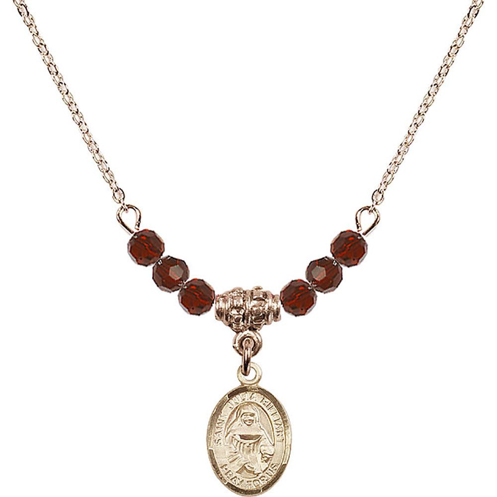 14kt Gold Filled Saint Julia Billiart Birthstone Necklace with Garnet Beads - 9267