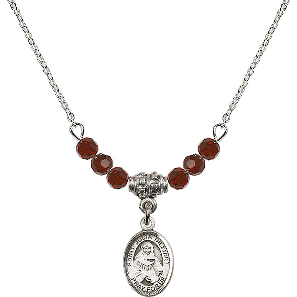 Sterling Silver Saint Julia Billiart Birthstone Necklace with Garnet Beads - 9267