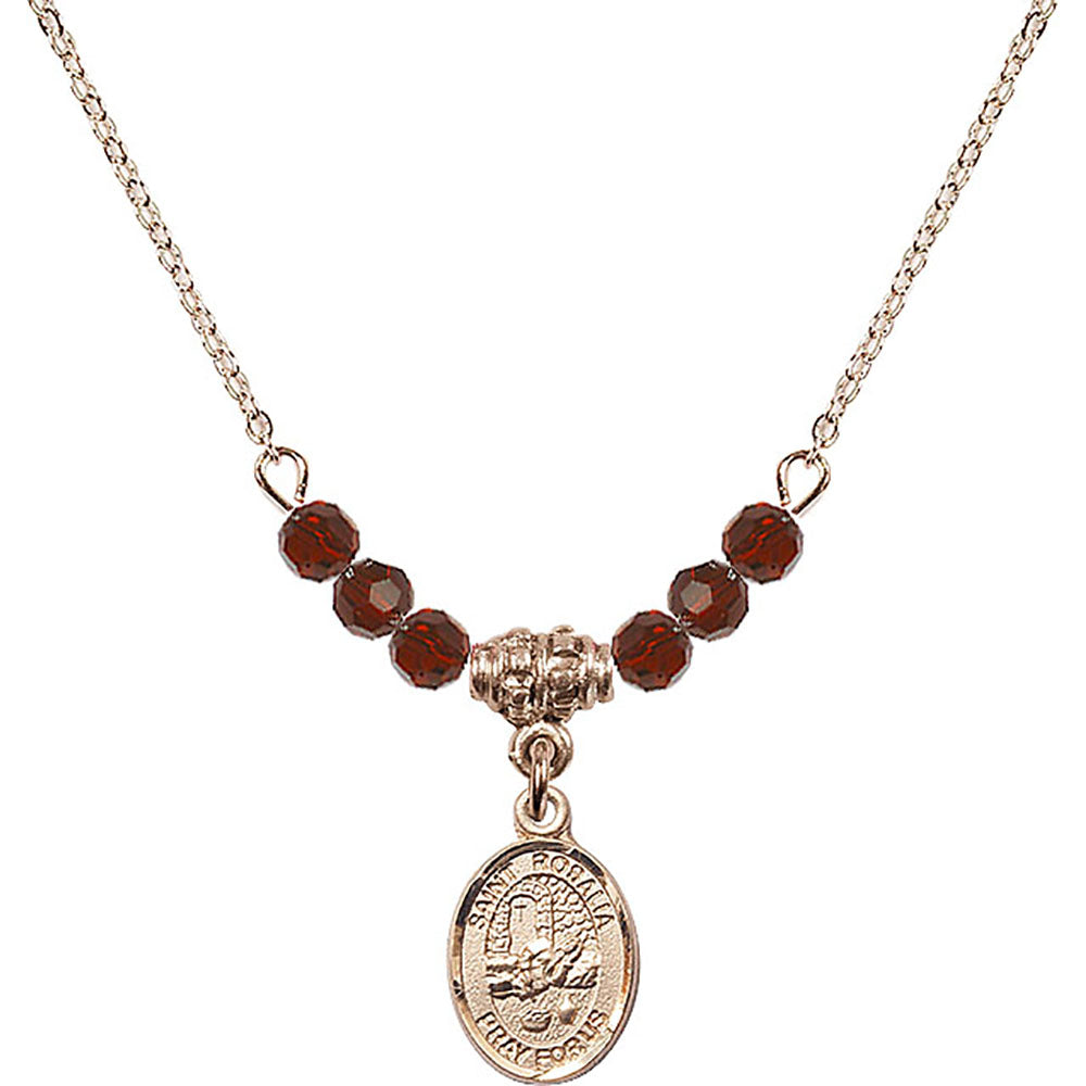 14kt Gold Filled Saint Rosalia Birthstone Necklace with Garnet Beads - 9309