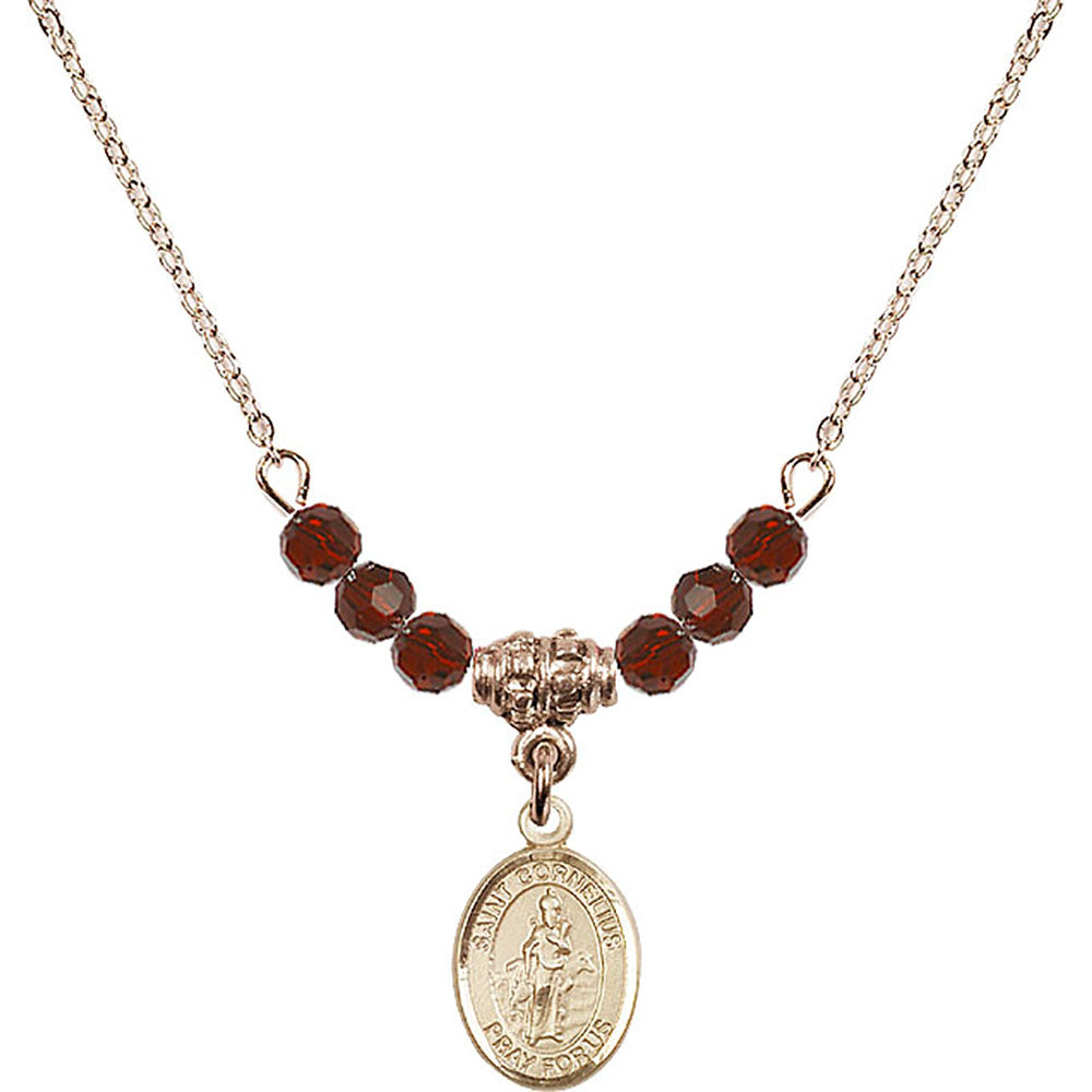 14kt Gold Filled Saint Cornelius Birthstone Necklace with Garnet Beads - 9325