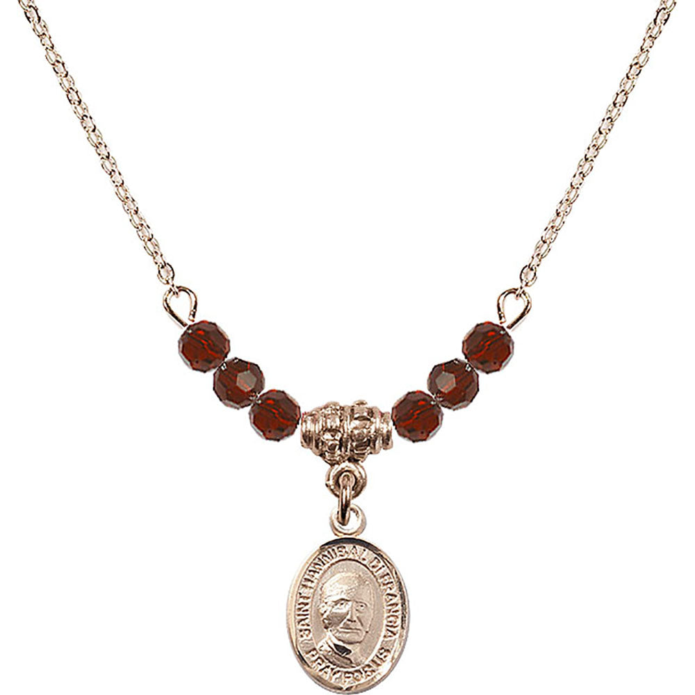 14kt Gold Filled Saint Hannibal Birthstone Necklace with Garnet Beads - 9327